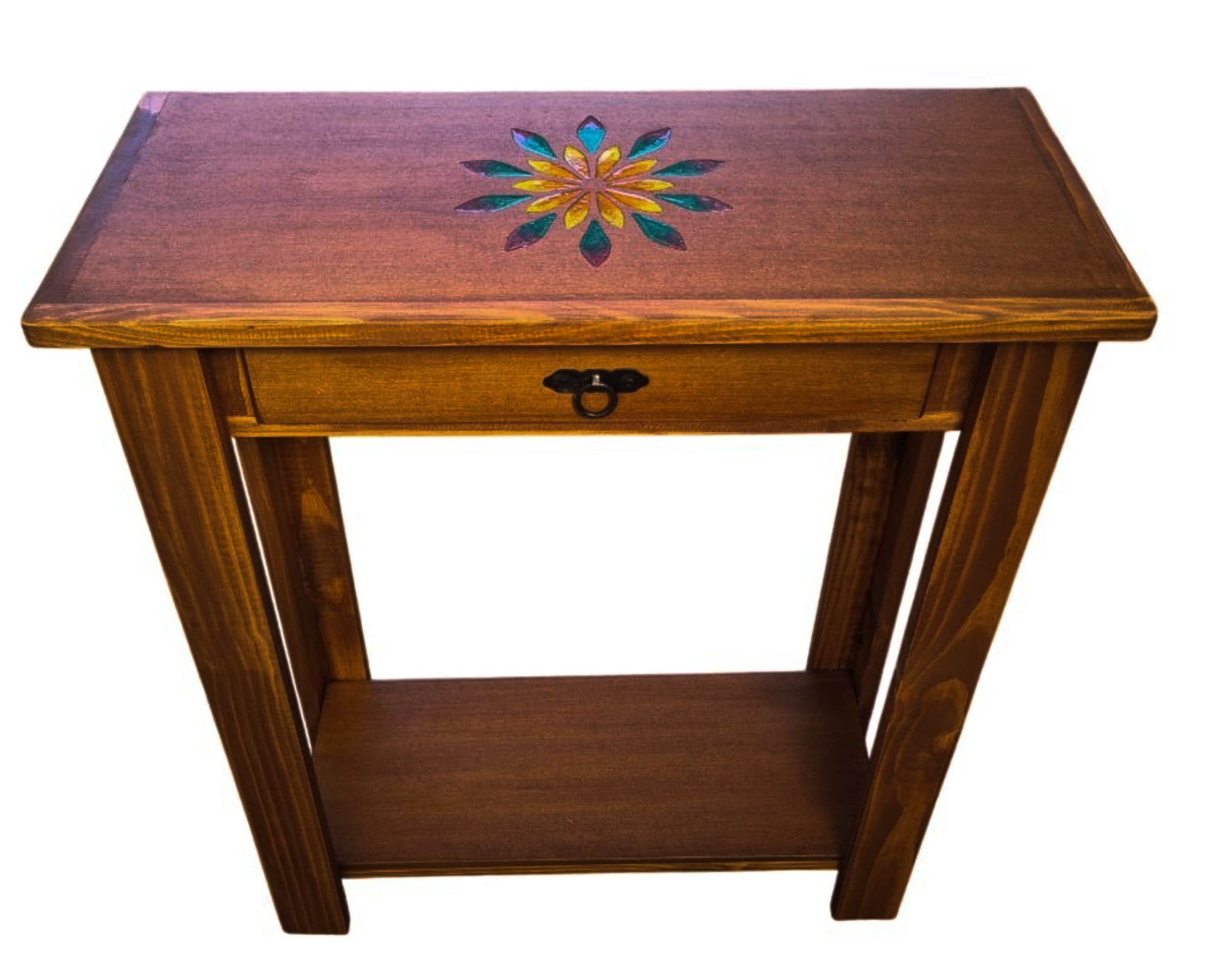 MESA DE ARRIMO CAFE CON GRABADO DE RESINA MANDALA - 3