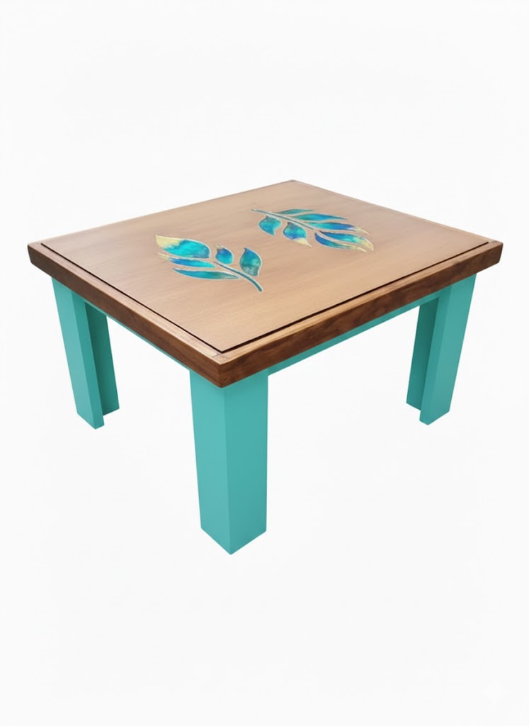 MESA DE CENTRO CAFE -TURQUESA CON RESINA DECORATIVA - 2