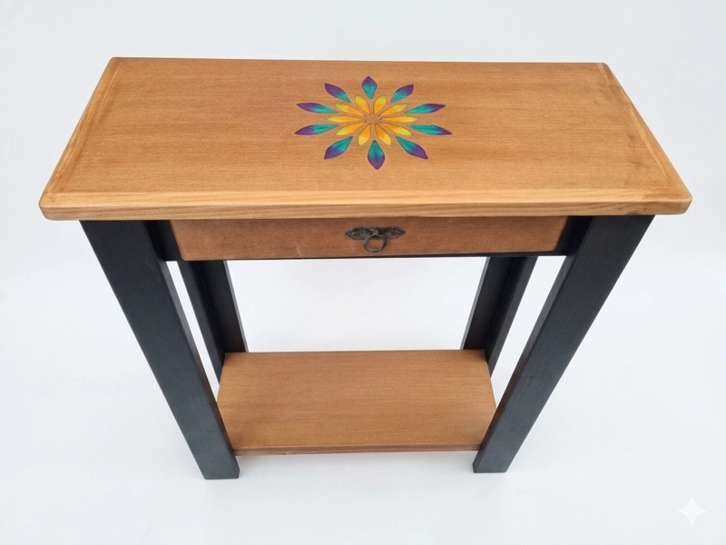 MESA ARRIMO CON GRABADO RESINA MANDALA NEGRO - 3
