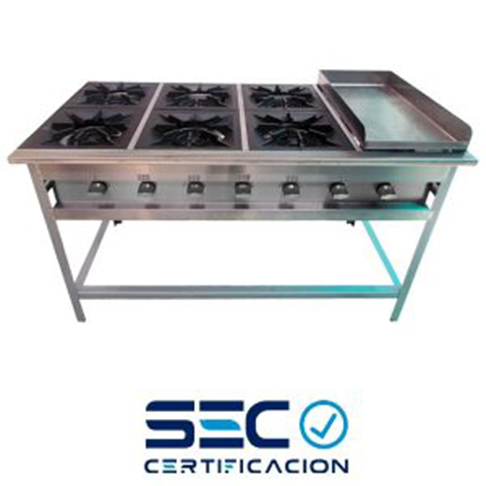 ANAFE INDUSTRIAL A GAS 6 PLATOS CON PLANCHA CHURRASQUERA. - 1