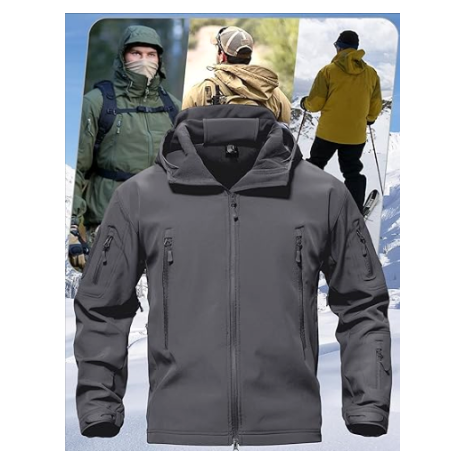 CHAQUETA SOFTSHELL TACTICA MILITAR CON CAPUCHA IMPERMEABLE - 3