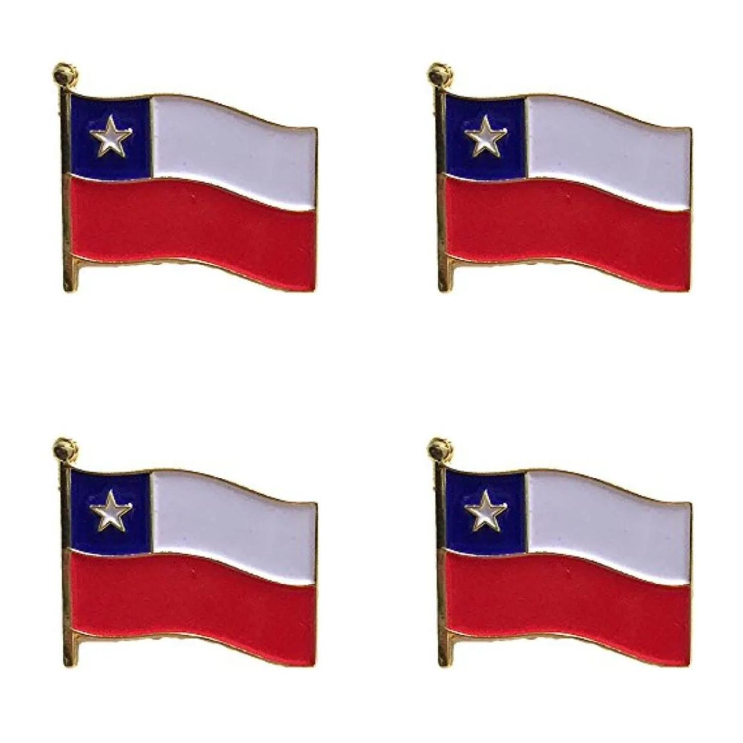 PACK 4 PIOCHA EKOI PIN ROJO BANDERA CHILENA METÁLICA BOTÓN CHILE - 1