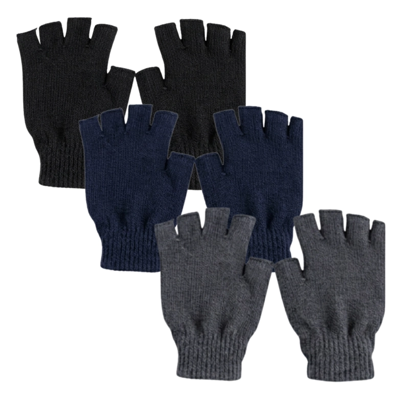 PACK 3 PARES DE GUANTES DE LANA SIN DEDOS TÉRMICOS, TÁCTILES Y TRANSPIRABLES PARA INVIERNO - 2