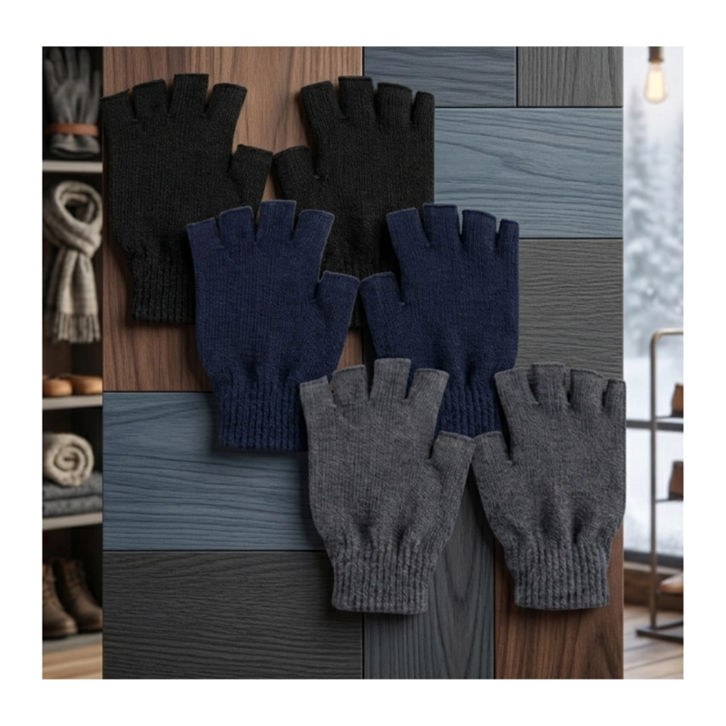 PACK 3 PARES DE GUANTES DE LANA SIN DEDOS TÉRMICOS, TÁCTILES Y TRANSPIRABLES PARA INVIERNO - 6