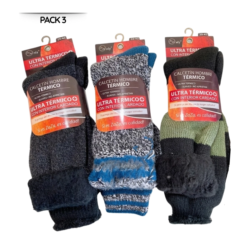 PACK 3 CALCETINES TÉRMICOS CHIPORRO LARGOS GRUESOS DE INVIERNO SURTIDO - 1