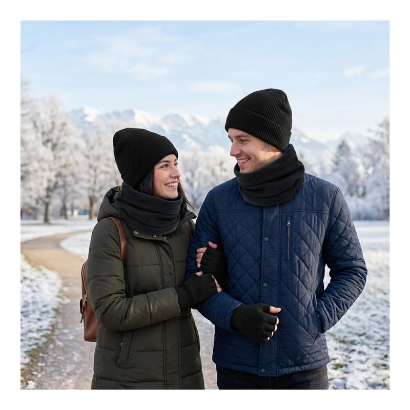 SET INVIERNO TÉRMICO GORRO BEANIE + GUANTES SIN DEDOS + CUELLO - 1