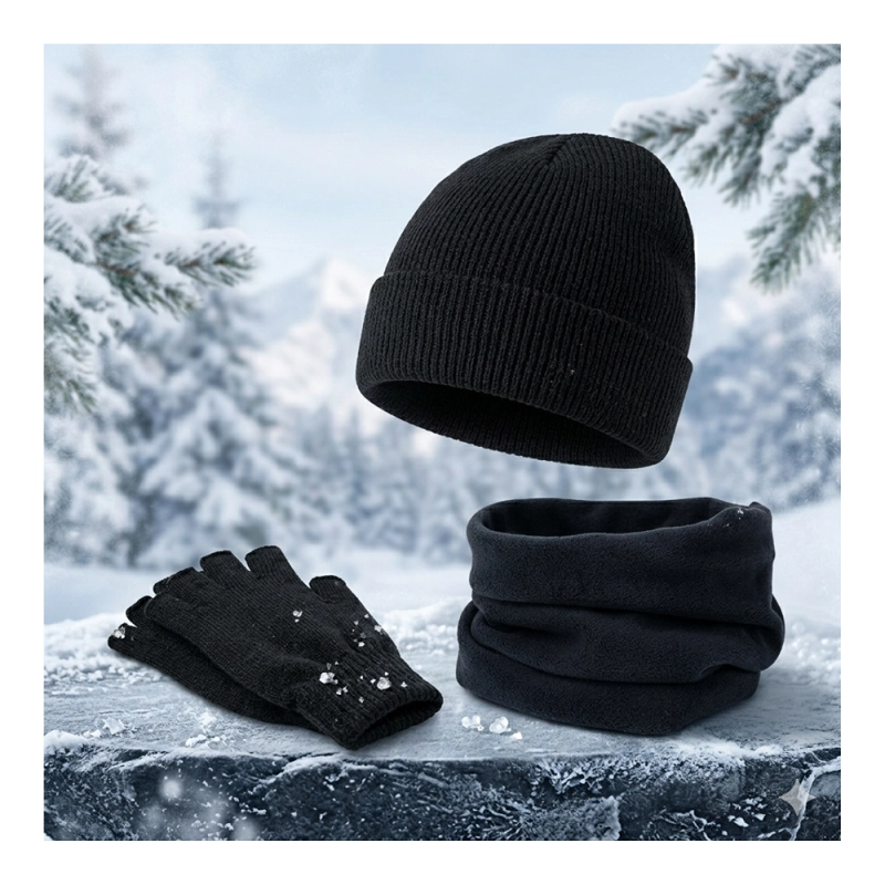 SET INVIERNO TÉRMICO GORRO BEANIE + GUANTES SIN DEDOS + CUELLO - 5