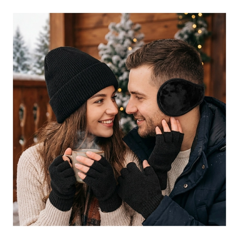 SET TÉRMICO UNISEX GORRO, GUANTES DE LANA SIN DEDOS Y OREJERA DE POLAR - 1