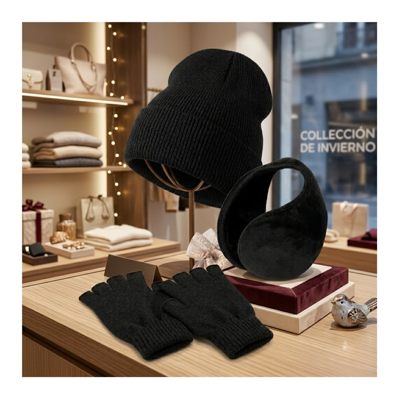 SET TÉRMICO UNISEX GORRO, GUANTES DE LANA SIN DEDOS Y OREJERA DE POLAR - 6