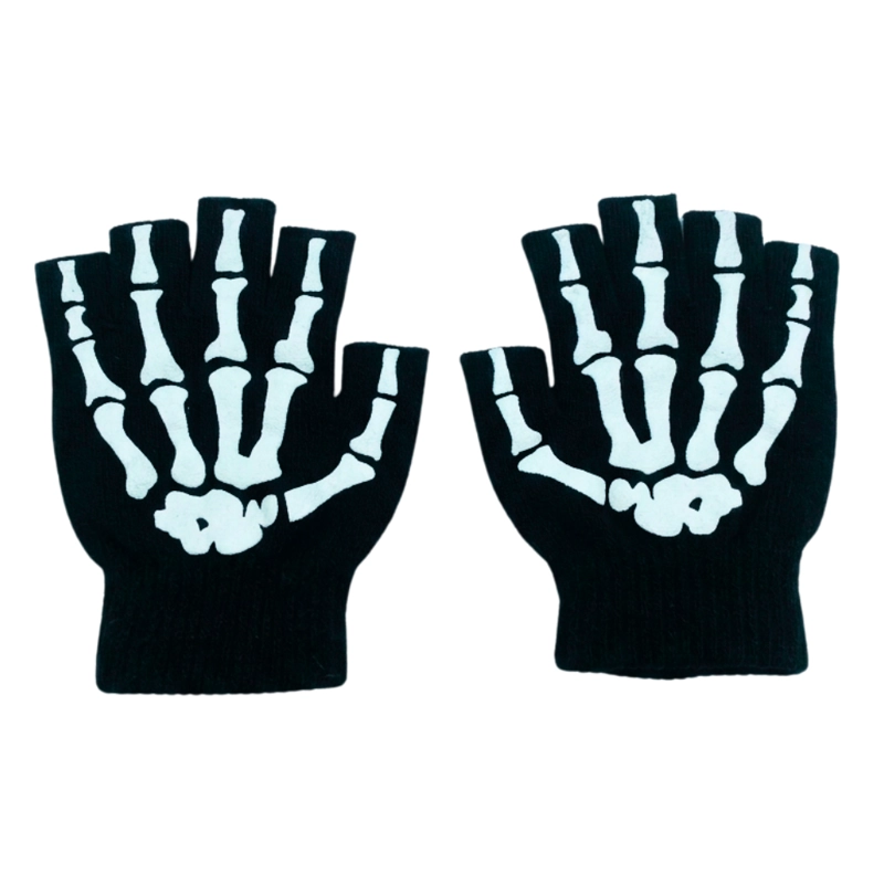 PACK 12 GUANTES MANGA CALAVERA HOMBRE MUJER SIN DEDOS BICICLETA MOTO - 2