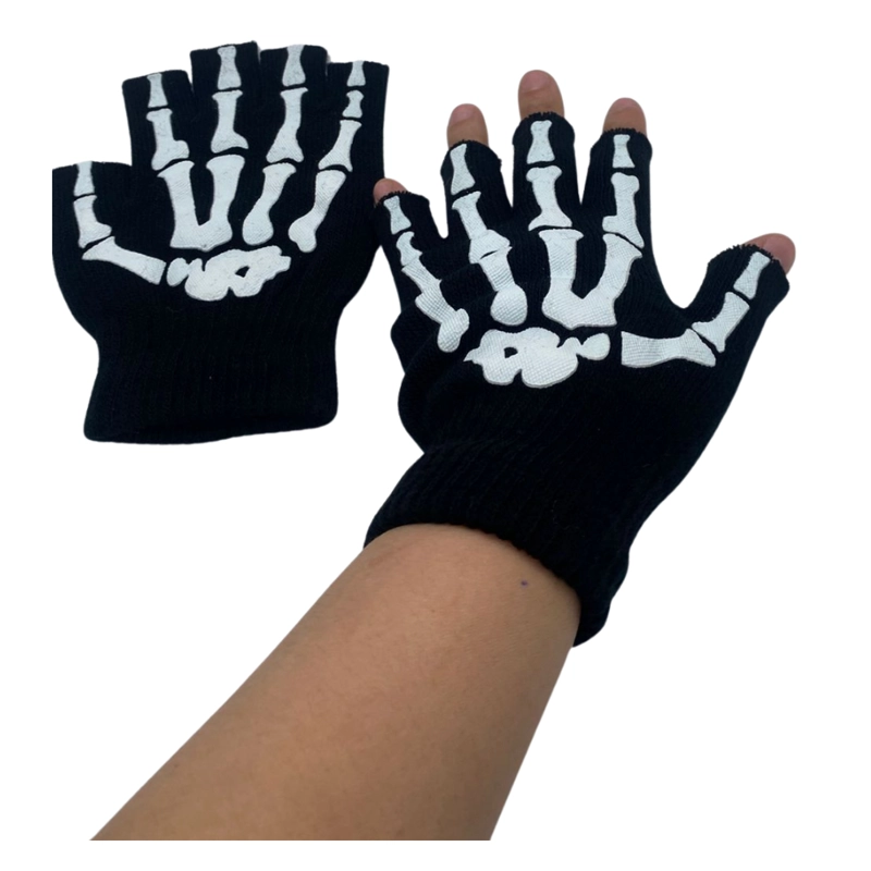 PACK 12 GUANTES MANGA CALAVERA HOMBRE MUJER SIN DEDOS BICICLETA MOTO - 5