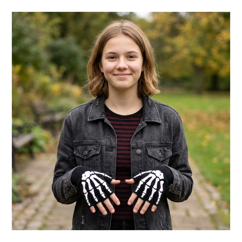 PACK 12 GUANTES MANGA CALAVERA HOMBRE MUJER SIN DEDOS BICICLETA MOTO - 7