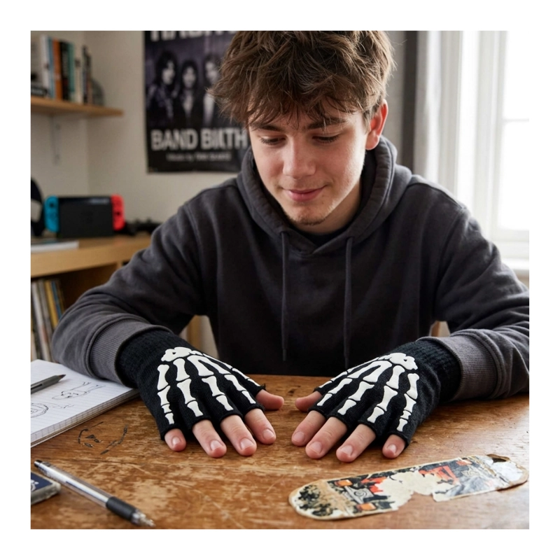 PACK 12 GUANTES MANGA CALAVERA HOMBRE MUJER SIN DEDOS BICICLETA MOTO - 8