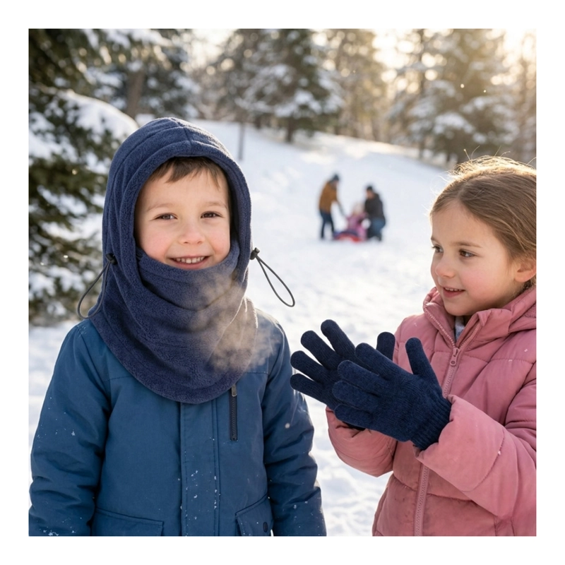 SET INVIERNO INFANTIL GORRO PASAMONTAÑA + GUANTES DE LANA - 1