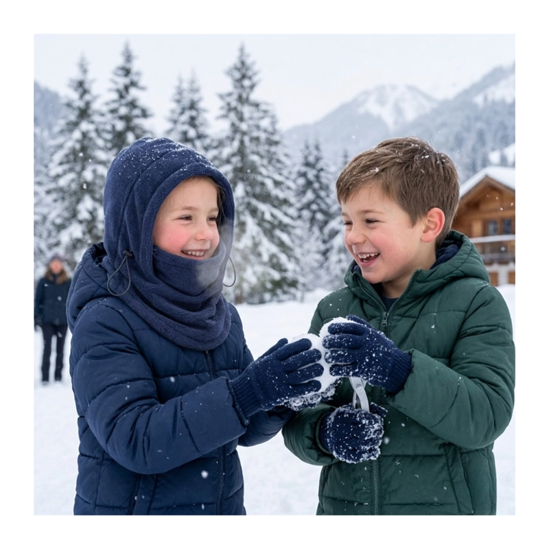 SET INVIERNO INFANTIL GORRO PASAMONTAÑA + GUANTES DE LANA - 2
