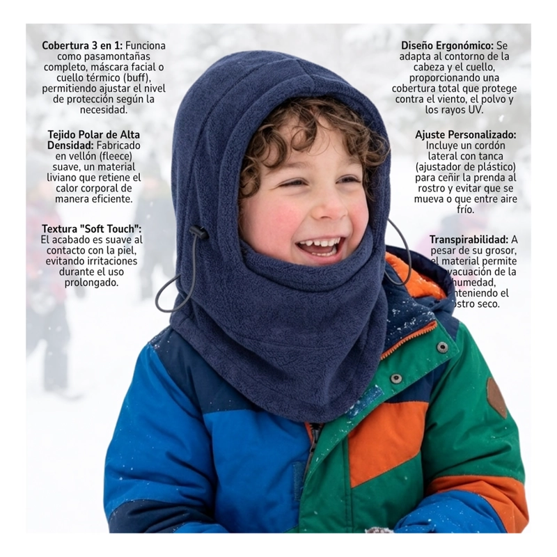 SET INVIERNO INFANTIL GORRO PASAMONTAÑA + GUANTES DE LANA - 6