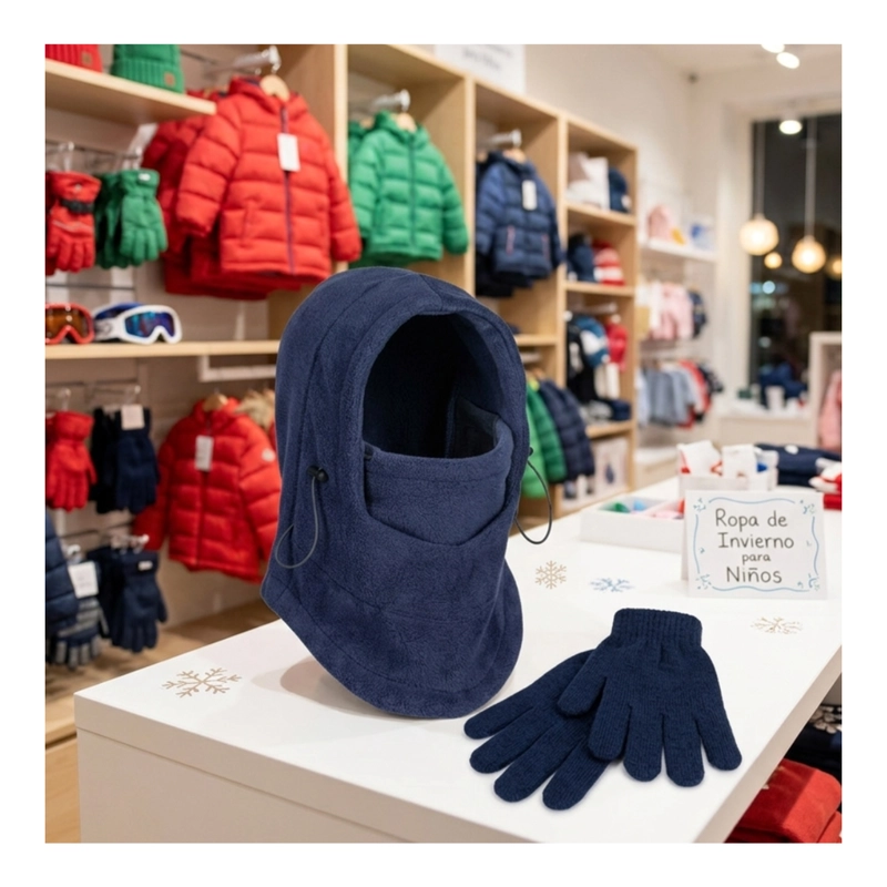 SET INVIERNO INFANTIL GORRO PASAMONTAÑA + GUANTES DE LANA - 10