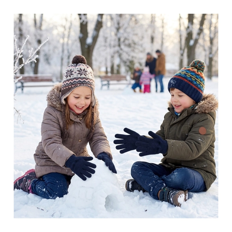 PACK 12 GUANTES DE LANA TÉRMICOS PARA NIÑOS - INVIERNO SUAVE COLOR AZUL MARINO - 1