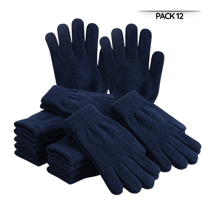 PACK 12 GUANTES DE LANA TÉRMICOS PARA NIÑOS - INVIERNO SUAVE COLOR AZUL MARINO - 2