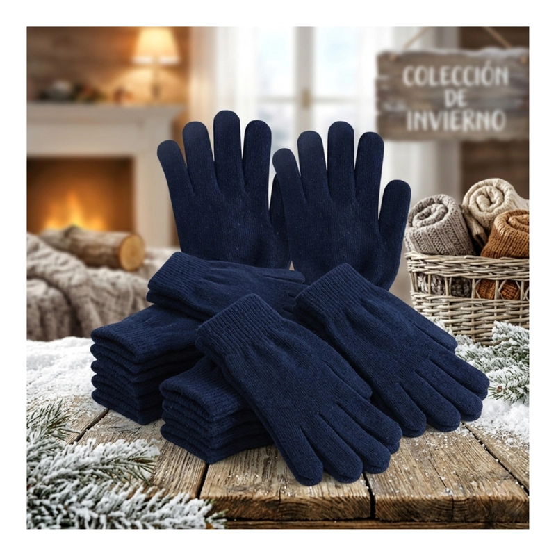 PACK 12 GUANTES DE LANA TÉRMICOS PARA NIÑOS - INVIERNO SUAVE COLOR AZUL MARINO - 7