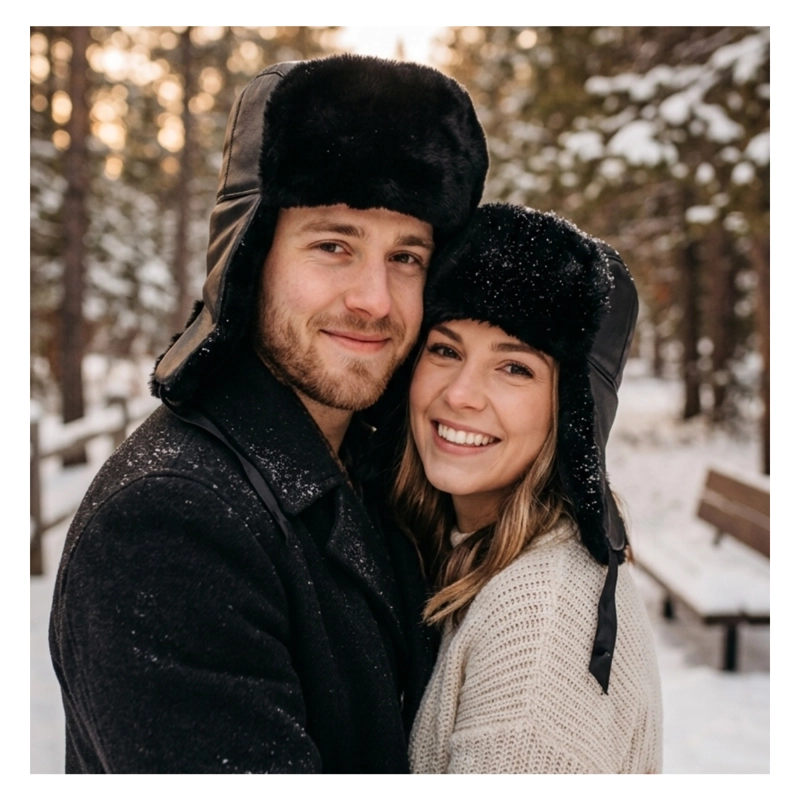 GORRO DE INVIERNO TIPO USHANKA RUSO EN CUERO NEGRO Y PIEL SINTÉTICA - 1