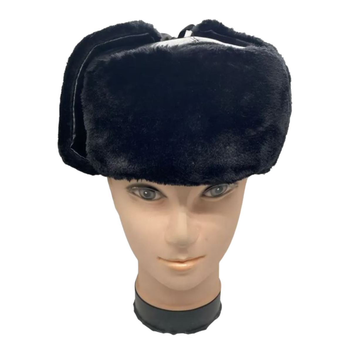 GORRO DE INVIERNO TIPO USHANKA RUSO EN CUERO NEGRO Y PIEL SINTÉTICA - 3