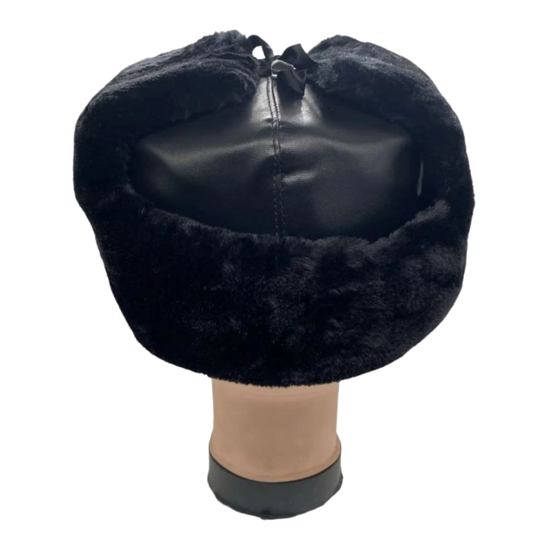 GORRO DE INVIERNO TIPO USHANKA RUSO EN CUERO NEGRO Y PIEL SINTÉTICA - 5