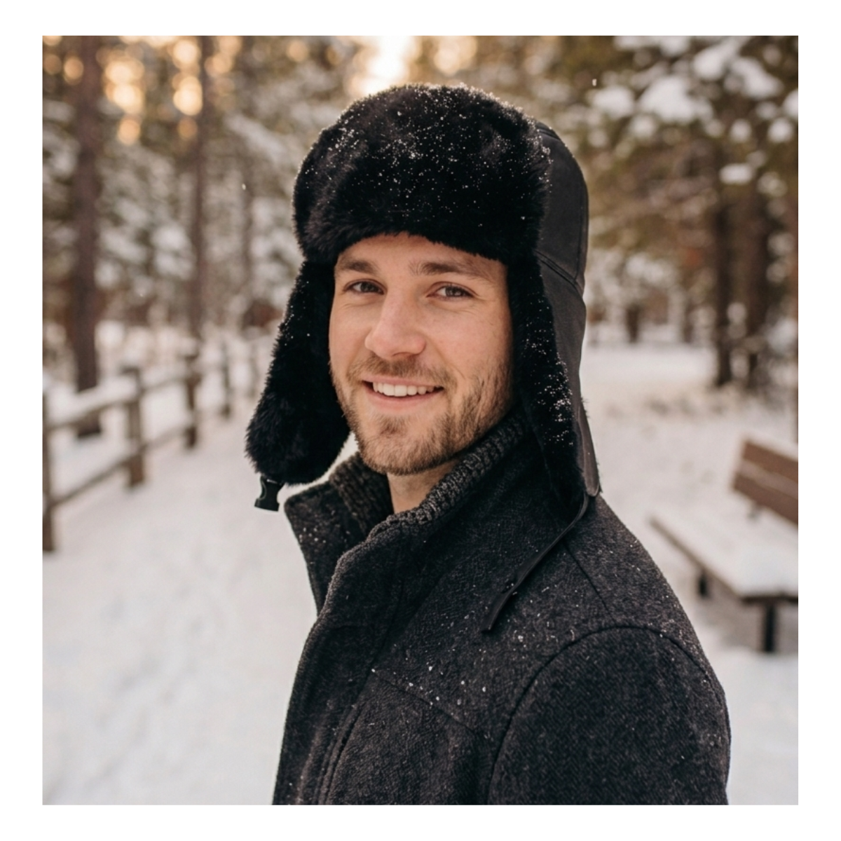 GORRO DE INVIERNO TIPO USHANKA RUSO EN CUERO NEGRO Y PIEL SINTÉTICA - 9
