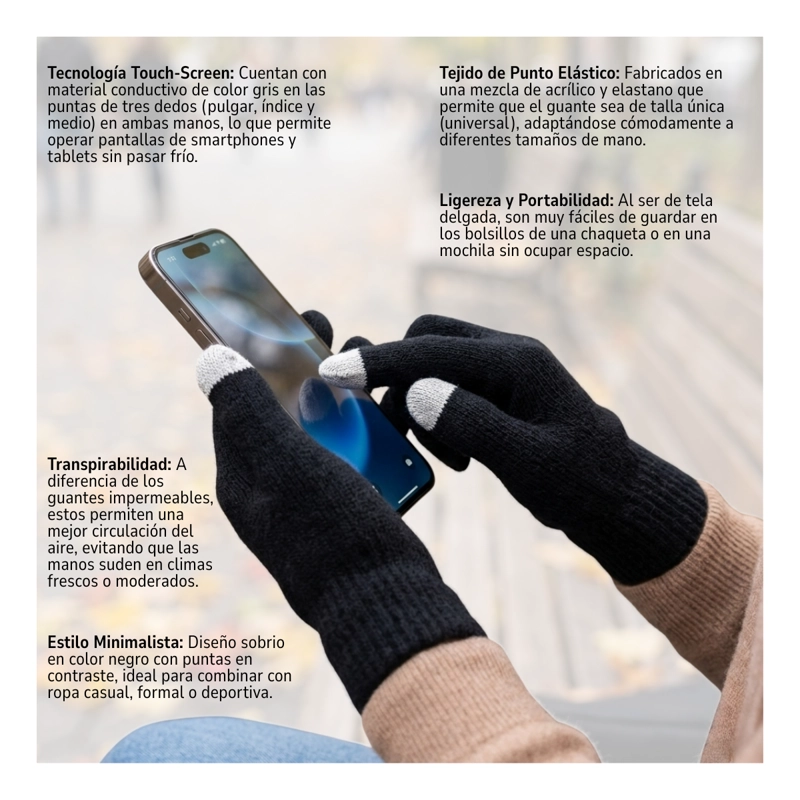 PACK 12 GUANTES DE LANA TÉRMICOS CON PUNTA TOUCH TÁCTIL DEDOS - 6