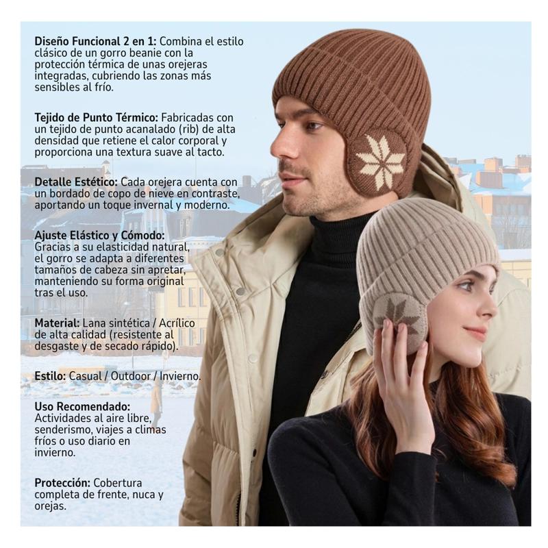 GORRO BEANIE DE LANA ADULTO CON CUBRE OREJAS UNISEX SURTIDOS - 4