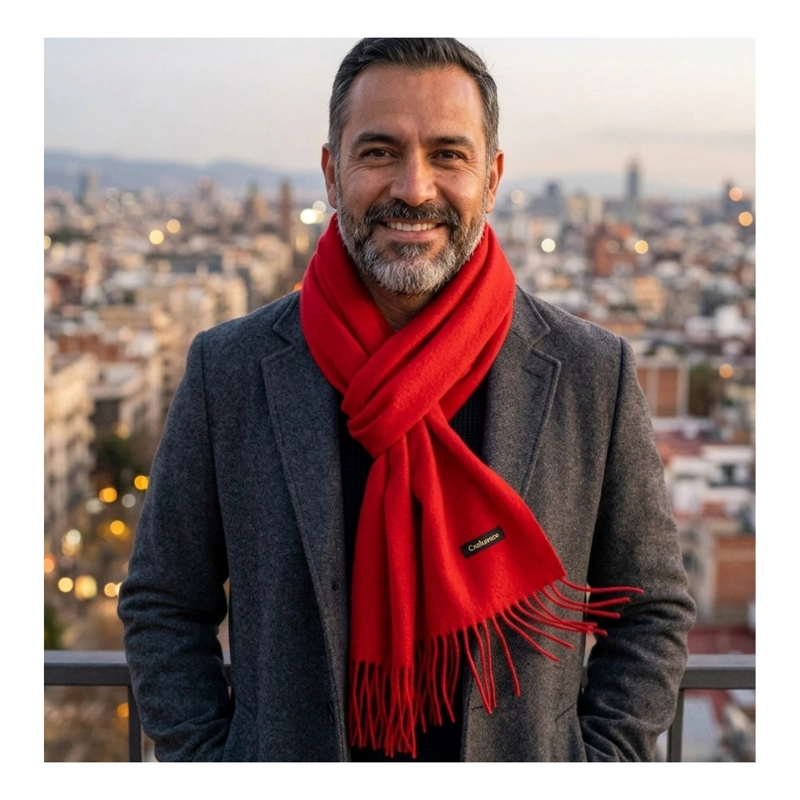 BUFANDA DE CASHMERE SUAVE DE INVIERNO CON FLECOS - 4