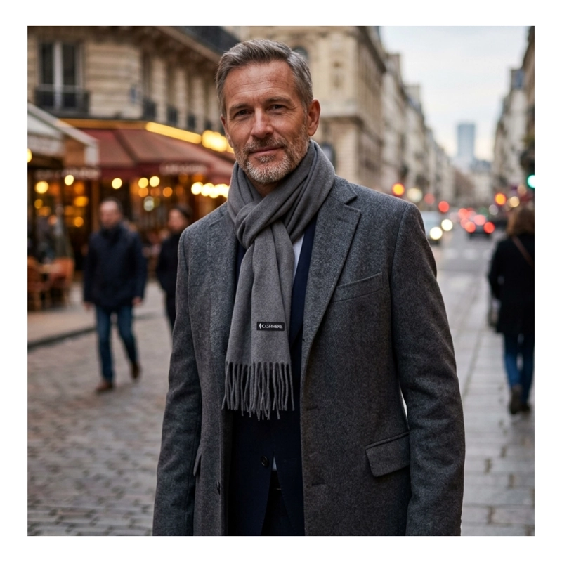 BUFANDA DE CASHMERE SUAVE DE INVIERNO CON FLECOS - 5