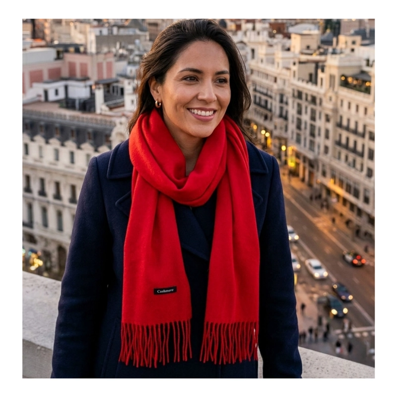 BUFANDA DE CASHMERE SUAVE DE INVIERNO CON FLECOS - 5