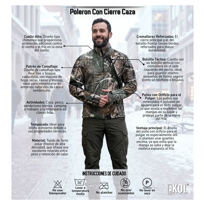 POLERON POLAR DE CAZA CON CIERRE HOMBRE TE RMICO CAMUFLADO - 4