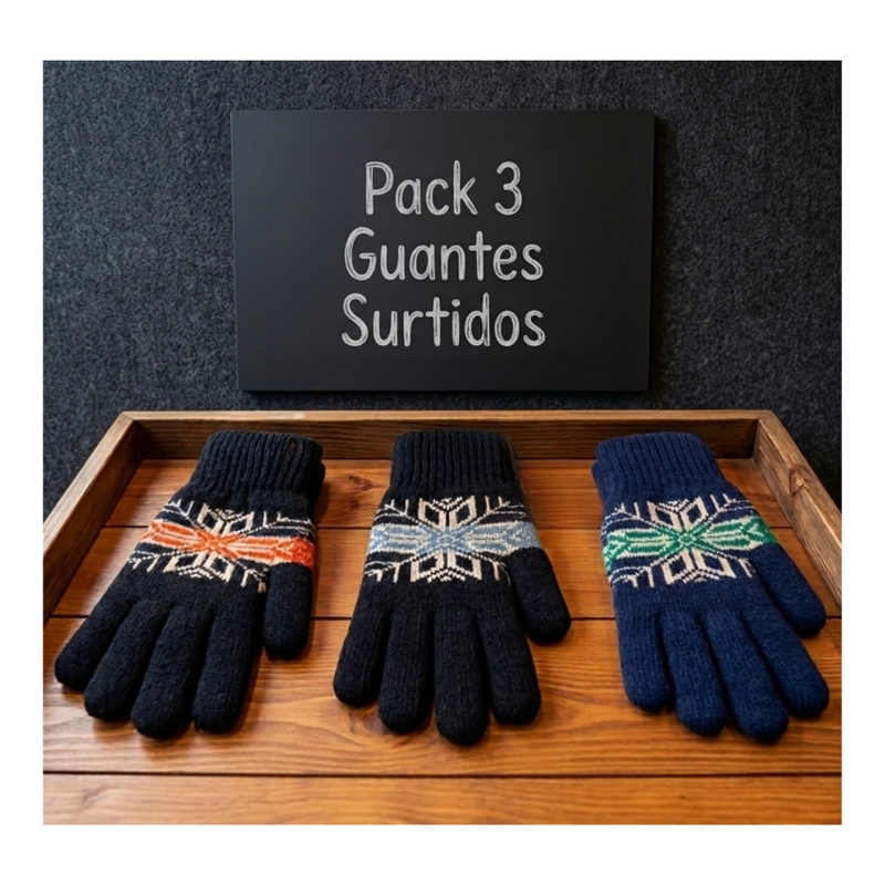 PACK 3 GUANTES DE LANA TÉRMICO CON CHIPORRO SURTIDOS - 1
