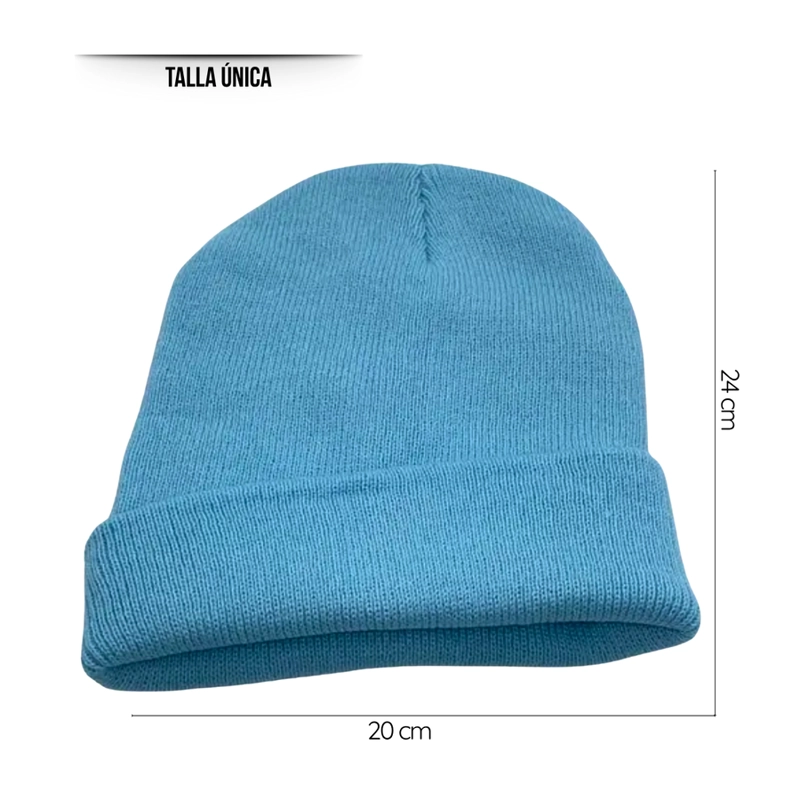 GORRO TENDENCIA BEANIE LANA ADULTO CON DOBLEZ AZUL OTOÑO INVIERNO - 3