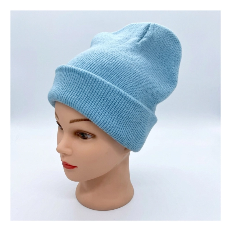 GORRO TENDENCIA BEANIE LANA ADULTO CON DOBLEZ AZUL OTOÑO INVIERNO - 4