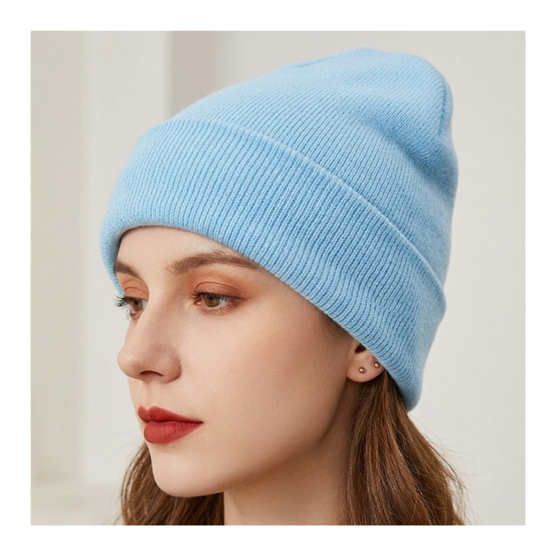 GORRO TENDENCIA BEANIE LANA ADULTO CON DOBLEZ AZUL OTOÑO INVIERNO - 5