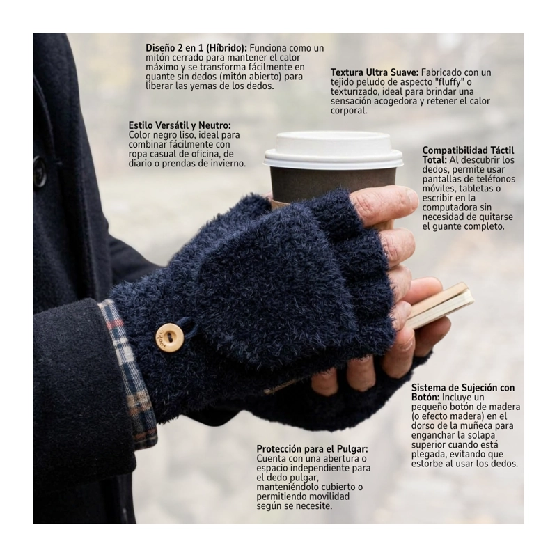 PACK 12 GUANTES TÉRMICOS DE INVIERNO SIN DEDOS CONVERTIBLES - 6