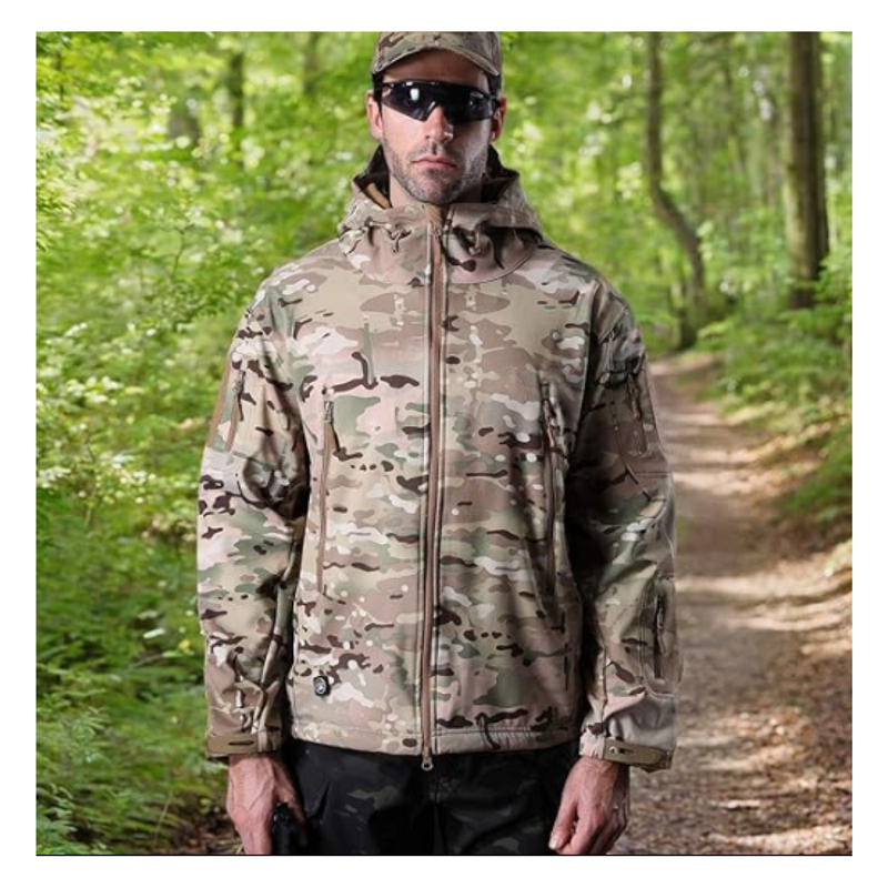 CHAQUETA SOFTSHELL TACTICA MILITAR CON CAPUCHA IMPERMEABLE - 4