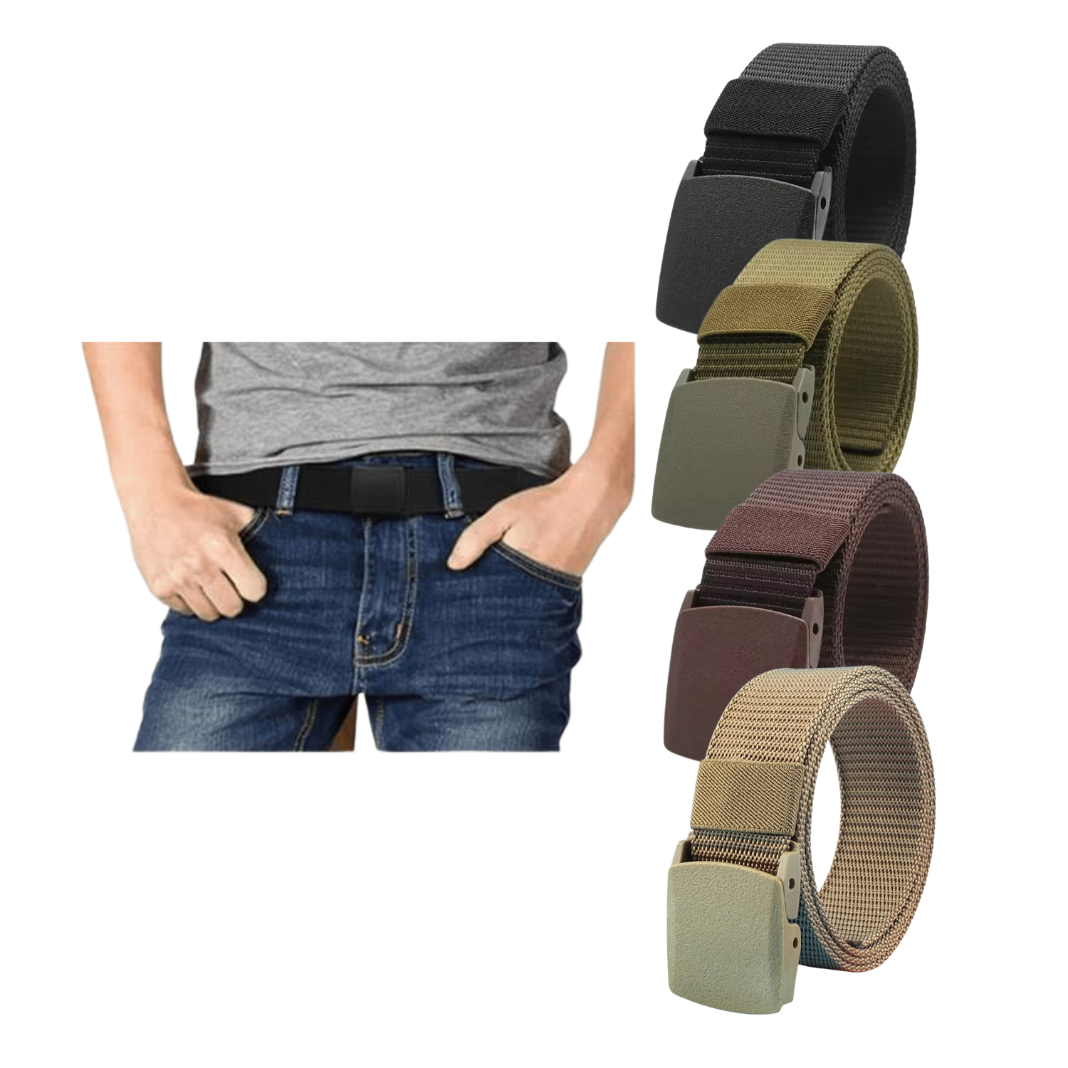 CINTURÓN NYLON LONA TÁCTICO AJUSTABLE HEBILLA DE PLÁSTICO - 1