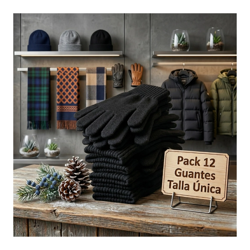 PACK 12 GUANTES DE LANA TÉRMICO PARA EL FRÍO CON CHIPORRO - 1