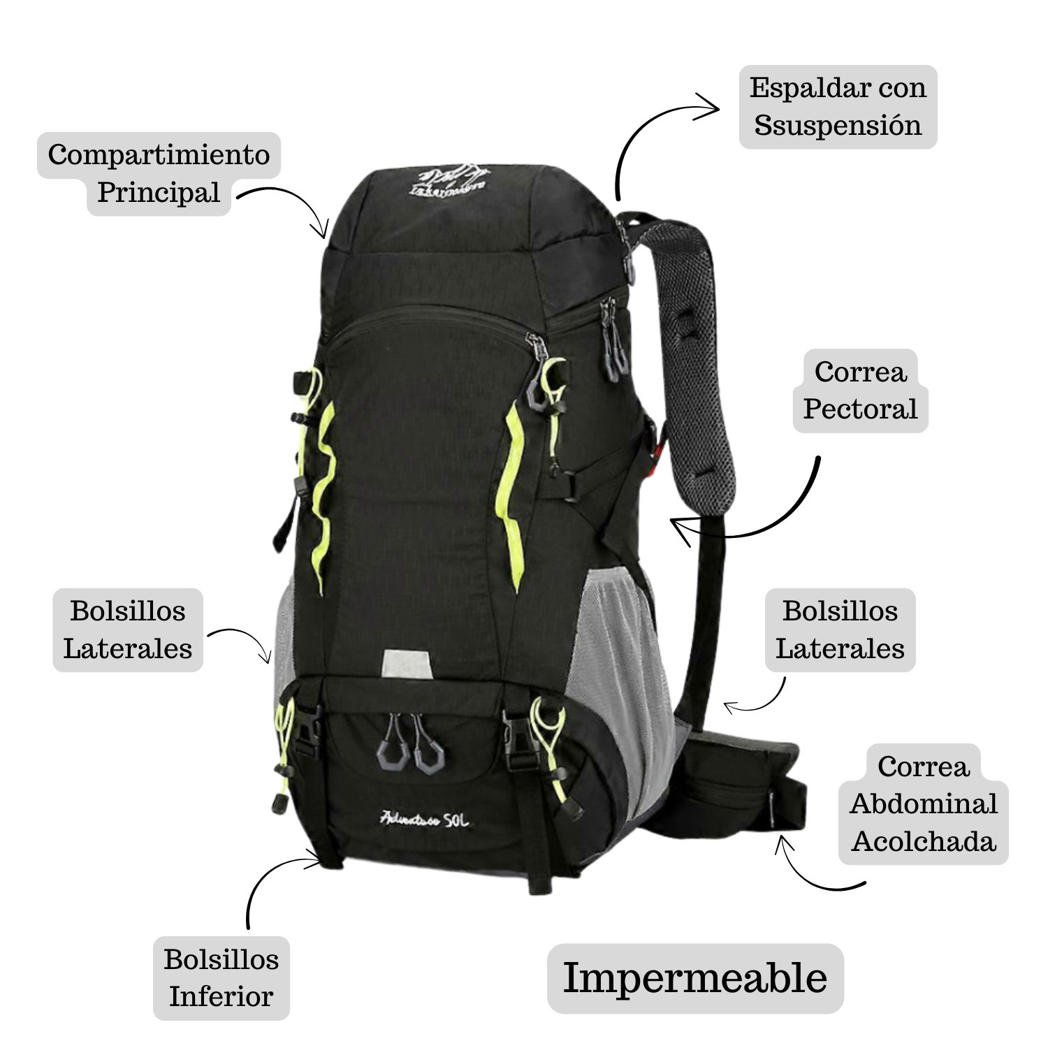 MOCHILA TREKKING OUTDOOR SENDERISMO 50L PLEGABLE CICLISMO - 3