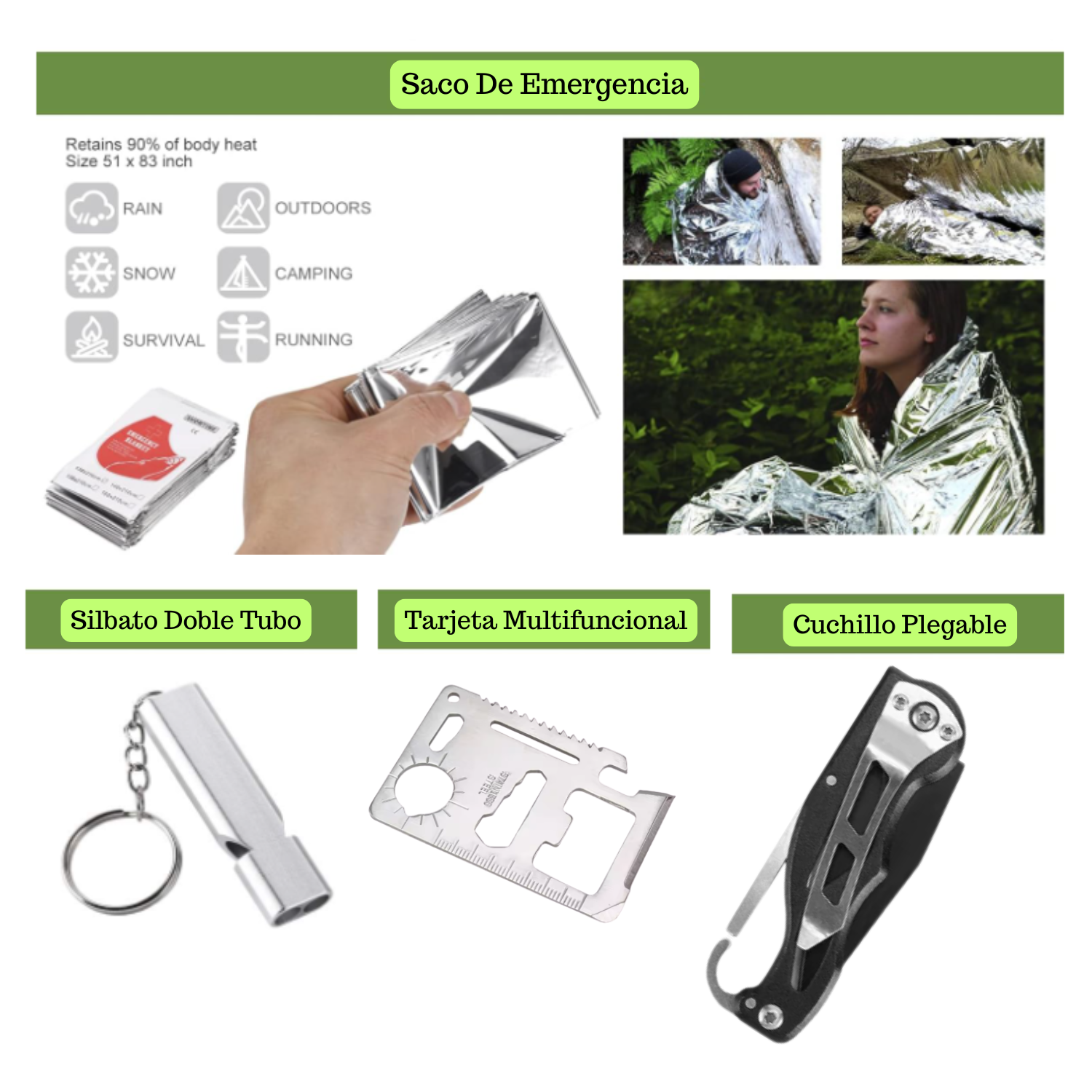 KIT HERRAMIENTAS SUPERVIVENCIA OUTDOOR CAMPING 11 EN 1 EMERGENCIA - 5