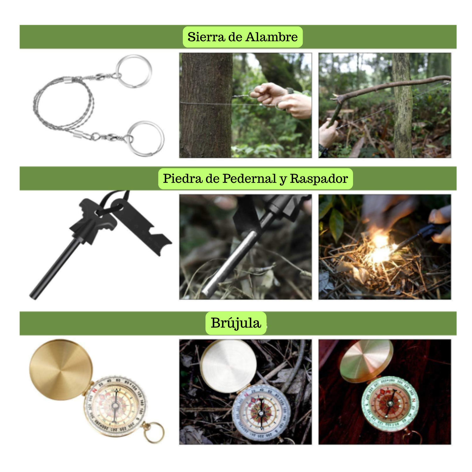 KIT HERRAMIENTAS SUPERVIVENCIA OUTDOOR CAMPING 11 EN 1 EMERGENCIA - 6