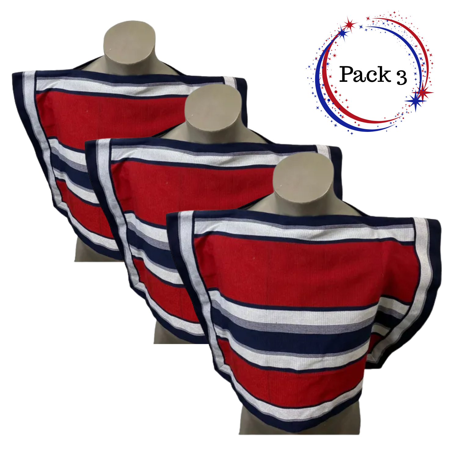 PACK 3 MANTAS PONCHO DE HUASO CUECA ADULTO-JUVENIL 67X100CM - 1