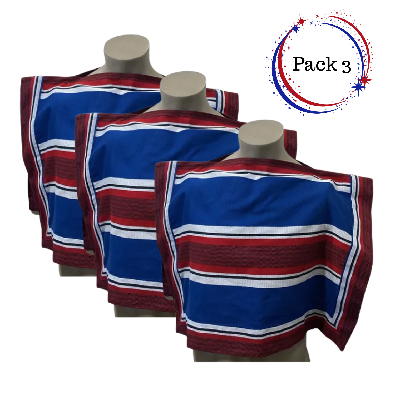 PACK 3 MANTAS PONCHO DE HUASO CUECA ADULTO-JUVENIL 90X130CM - 1