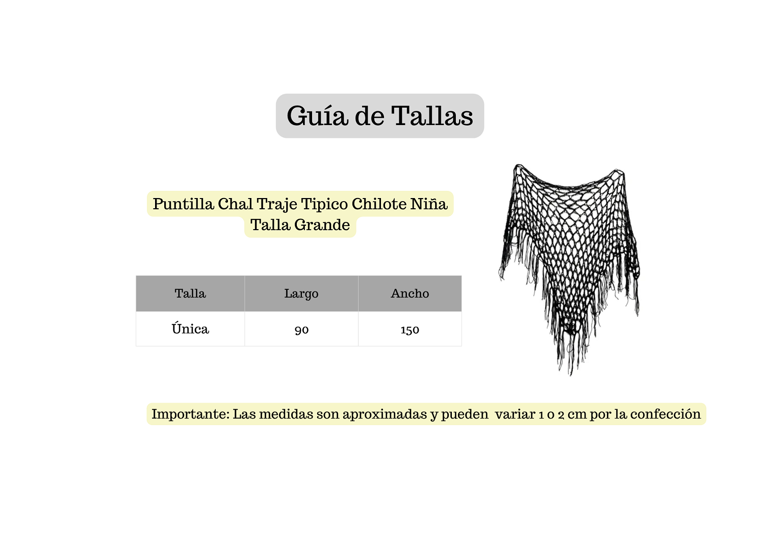PACK 3 PUNTILLA CHAL TRAJE TIPICO CHILOTE NIÑA TALLA GRANDE - 4