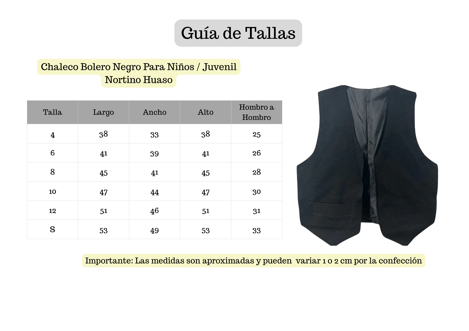CHALECO BOLERO NEGRO PARA NIÑOS JUVENIL NORTINO HUASO - 5