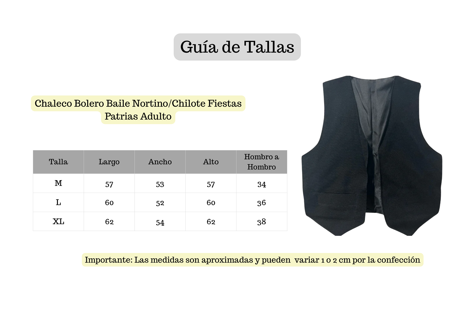 CHALECO BOLERO BAILE NORTINOCHILOTE FIESTAS PATRIAS ADULTO - 5